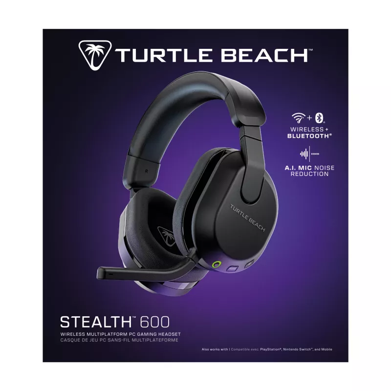 Turtle Beach Stealth 600 nero PC headset gaming wireless con autonomia fino a 80 ore, altoparlanti da 50 mm e Bluetooth per PC, PS5, PS4 e dispositivi mobili