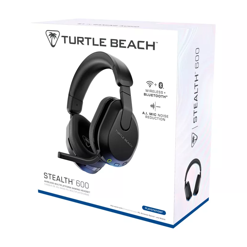Turtle Beach Stealth 600 nero PlayStation headset gaming wireless con autonomia fino a 80 ore, altoparlanti da 50 mm e Bluetooth per PS5, PS4, PC e dispositivi mobili
