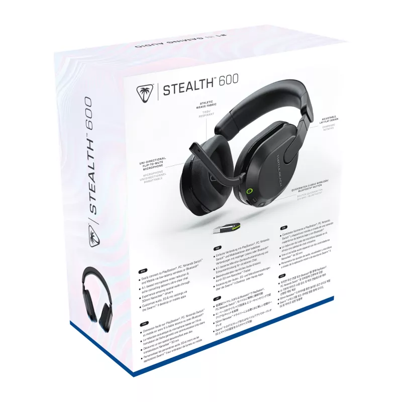 Turtle Beach Stealth 600 nero PlayStation headset gaming wireless con autonomia fino a 80 ore, altoparlanti da 50 mm e Bluetooth per PS5, PS4, PC e dispositivi mobili