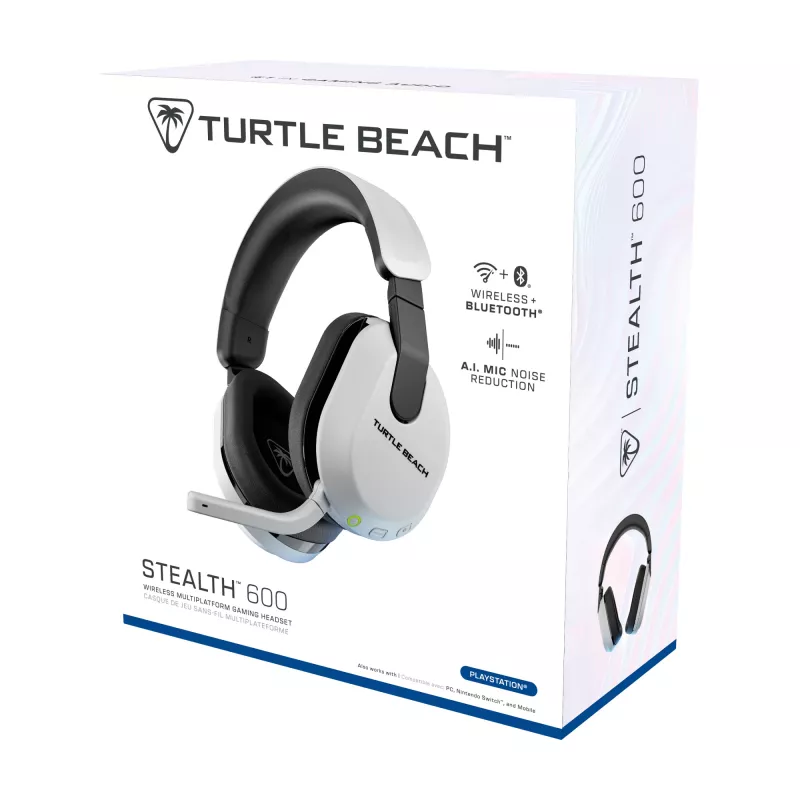 Turtle Beach Stealth 600 bianco PlayStation headset gaming wireless con autonomia fino a 80 ore, altoparlanti da 50 mm e Bluetooth per PS5, PS4, PC e dispositivi mobili
