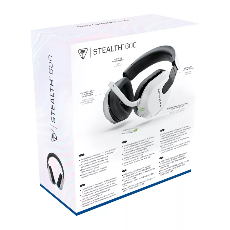 Turtle Beach Stealth 600 bianco PlayStation headset gaming wireless con autonomia fino a 80 ore, altoparlanti da 50 mm e Bluetooth per PS5, PS4, PC e dispositivi mobili