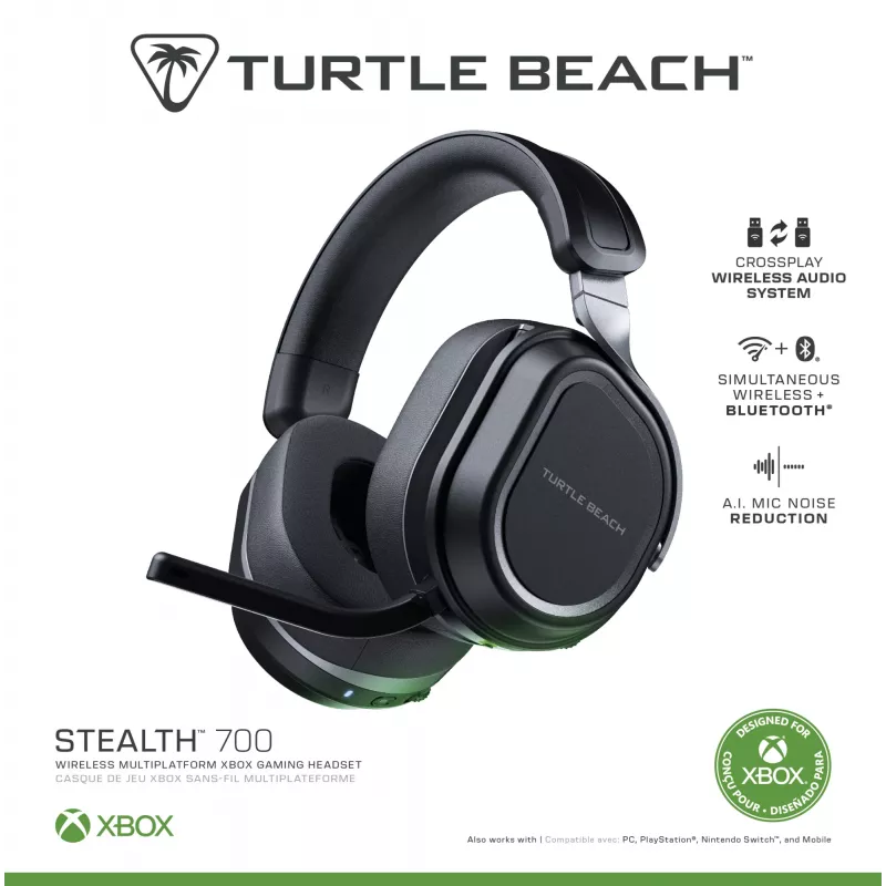 Turtle Beach Stealth 700 nero Xbox headset gaming wireless con batteria da 80 ore, Bluetooth, doppi trasmettitori e altoparlanti da 60 mm per Xbox Series X o S, Xbox One, PC e dispositivi mobili