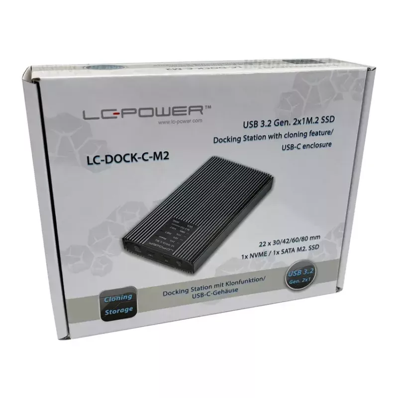 LC-Power LC-DOCK-C-M2 docking station USB 3.2 per SSD M.2 NVMe e SATA