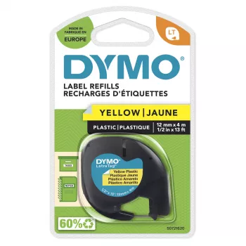 Etichette in plastica DYMO LetraTag | 12 mm x 4 m rotolo | stampa nera su giallo | etichette adesive multiuso per etichettatrici LetraTag