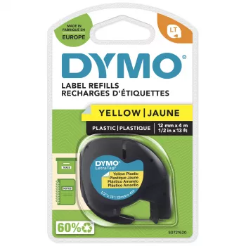 Etichette in plastica DYMO LetraTag | 12 mm x 4 m rotolo | stampa nera su giallo | etichette adesive multiuso per etichettatrici LetraTag