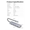 UGREEN 70336 (CM219) hub da USB-C a 4x USB 3.0, 5 Gbps, OTG, porta di alimentazione USB-C, cavo da 15 cm, grigio
