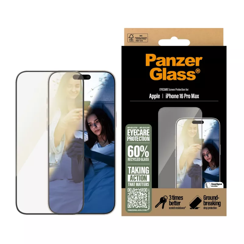 Pellicola protezione display PanzerGlass ® EyeCARE™ iPhone 16 Pro Max | Ultra-Wide Fit