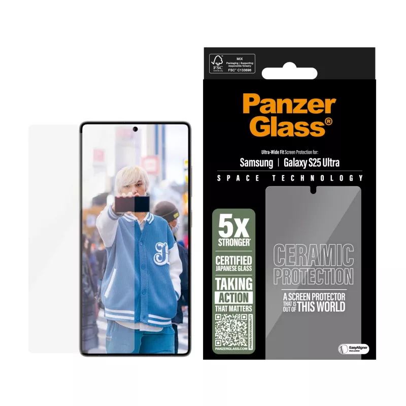 PanzerGlass ® Ceramic Screen Protector Samsung Galaxy S25 Ultra | Ultra-Wide Fit con EasyAligner