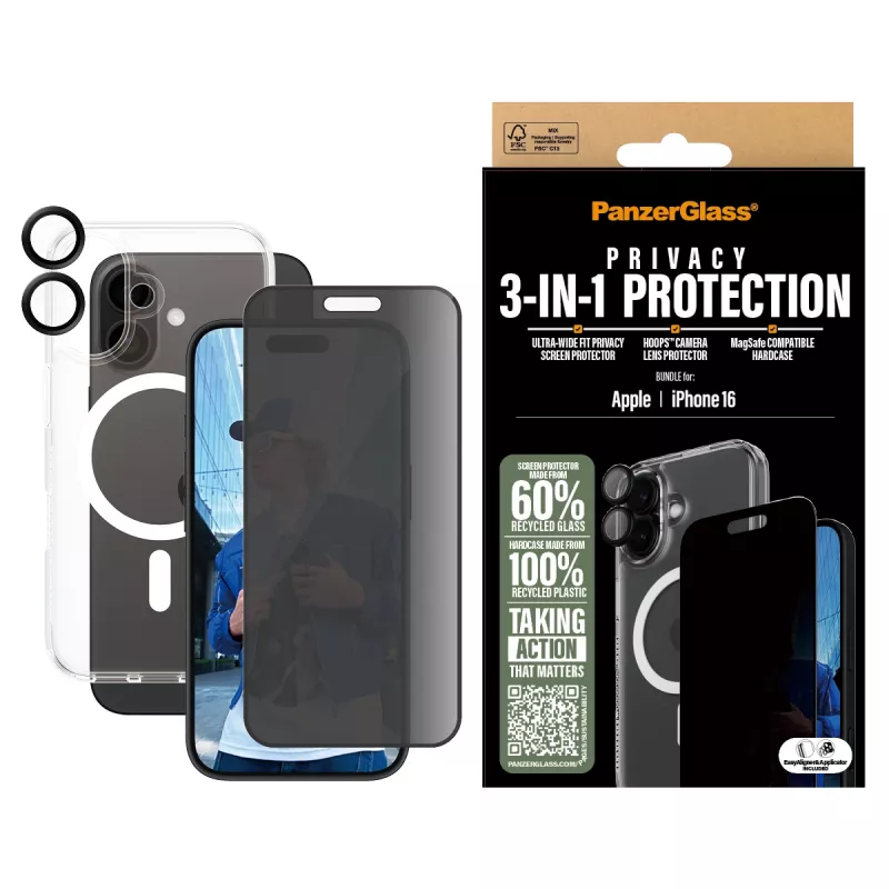 PanzerGlass bundle protezione privacy 3-in-1 iPhone '24 6.1
