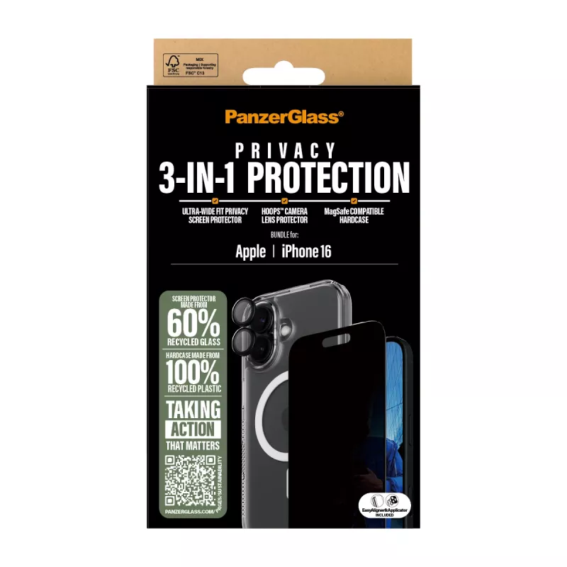 PanzerGlass bundle protezione privacy 3-in-1 iPhone '24 6.1