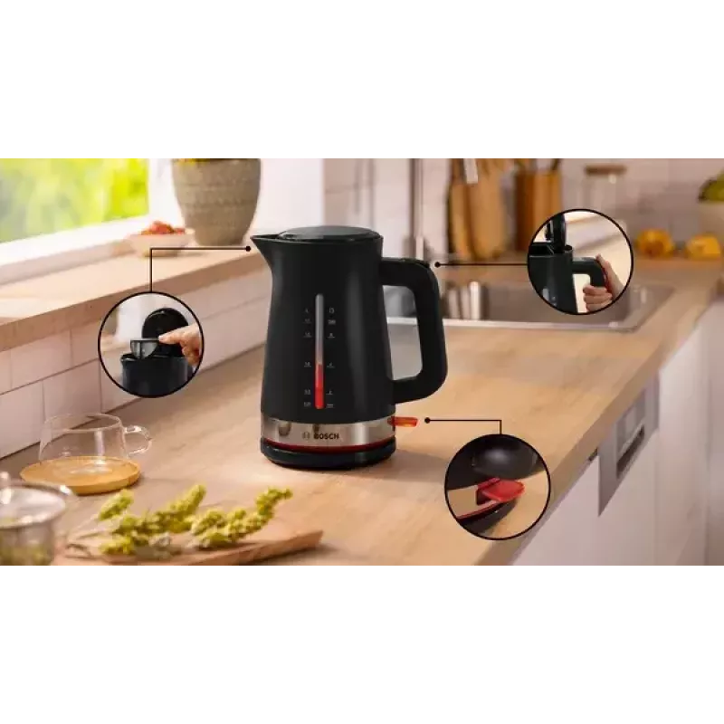 Bollitore Bosch TWK4M223 1,7 l, 2400 W, nero, senza filo, resistenza nascosta