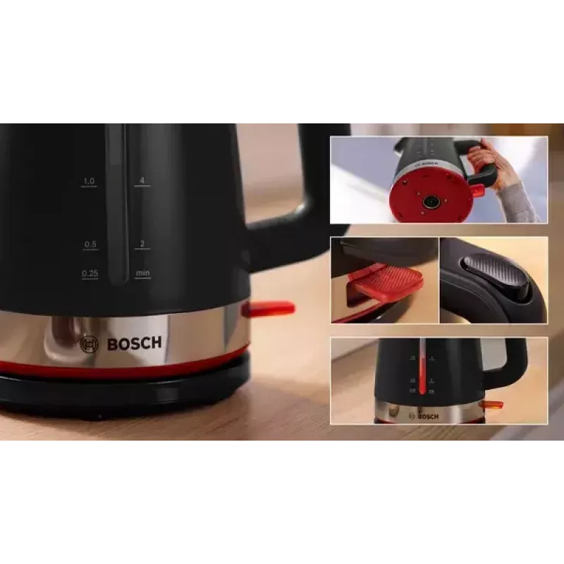 Bollitore Bosch TWK4M223 1,7 l, 2400 W, nero, senza filo, resistenza nascosta