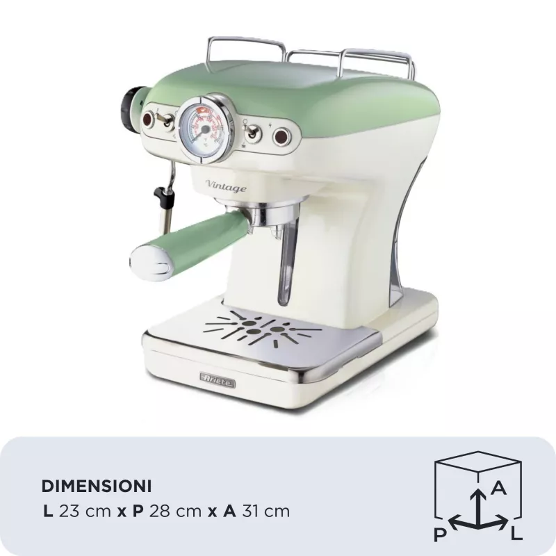 Macchina per espresso Ariete 1389 Vintage - macchina per espresso per caffè macinato o cialde ESE, colore verde pastello