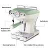 Macchina per espresso Ariete 1389 Vintage - macchina per espresso per caffè macinato o cialde ESE, colore verde pastello