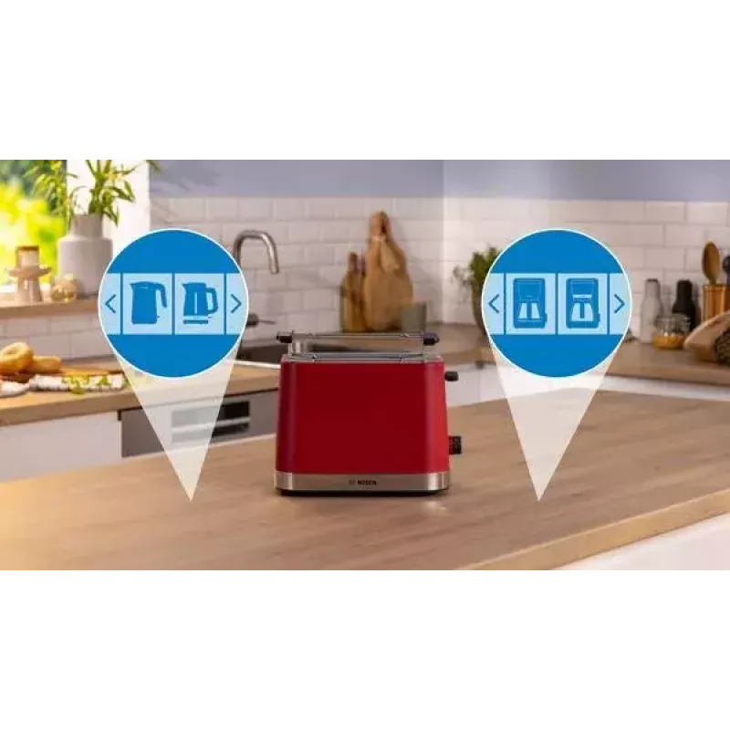 Tostapane Bosch TAT4M224 2 fette 950 W rosso acciaio inox