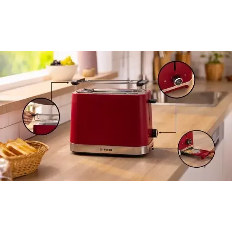 Tostapane Bosch TAT4M224 2 fette 950 W rosso acciaio inox