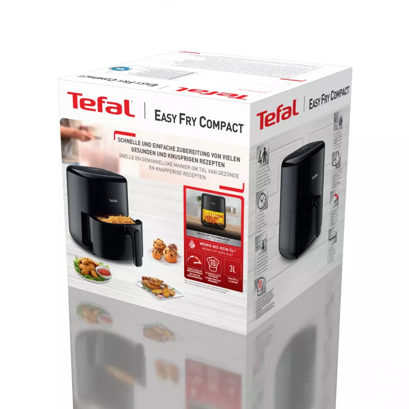 Friggitrice ad aria calda Tefal Easy Fry EY145810 — capacità 3 L, 1300 W, controllo touch, display LCD, nero