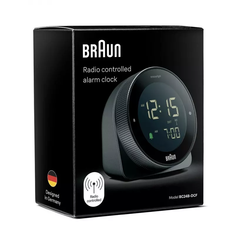 Sveglia radiocontrollata BRAUN BC 24 B DCF nero – sveglia radiocontrollata con display digitale