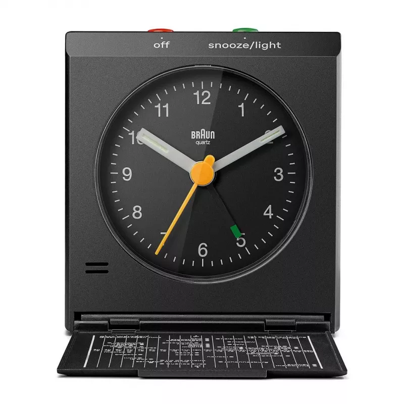 Sveglia BRAUN BC 05 B al quarzo pieghevole nero — sveglia da viaggio compatta
