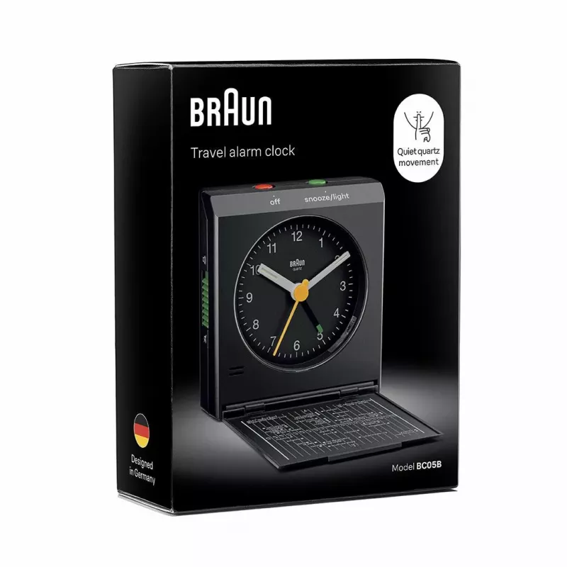 Sveglia BRAUN BC 05 B al quarzo pieghevole nero — sveglia da viaggio compatta