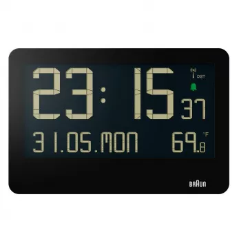 Orologio da parete/da tavolo con sveglia radiocontrollata Braun BC14B-DCF rettangolare nero