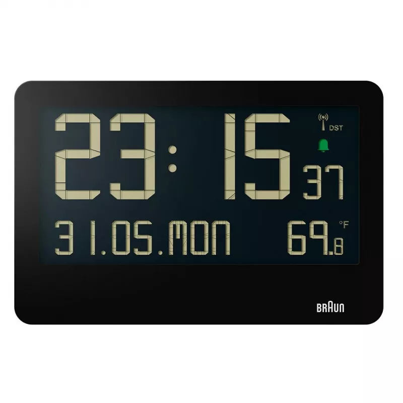 Orologio da parete/da tavolo con sveglia radiocontrollata Braun BC14B-DCF rettangolare nero