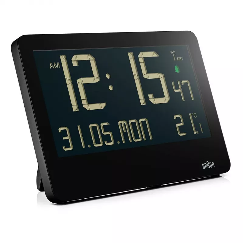 Orologio da parete/da tavolo con sveglia radiocontrollata Braun BC14B-DCF rettangolare nero