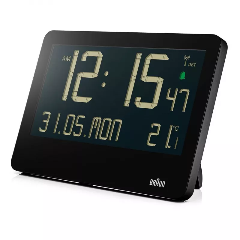 Orologio da parete/da tavolo con sveglia radiocontrollata Braun BC14B-DCF rettangolare nero