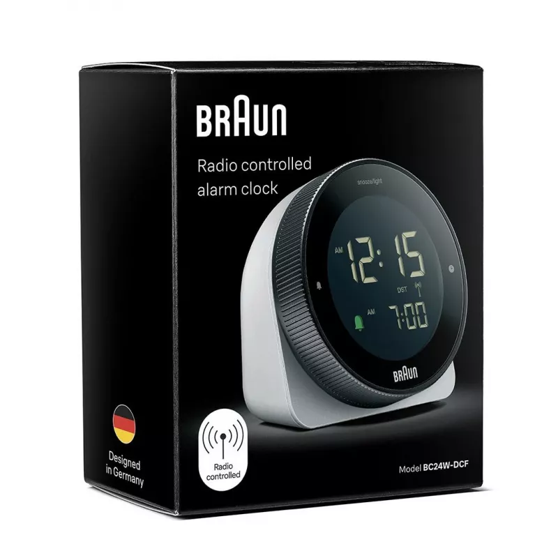 Orologio da parete/da tavolo con sveglia radiocontrollata Braun BC24W-DCF rettangolare nero, bianco