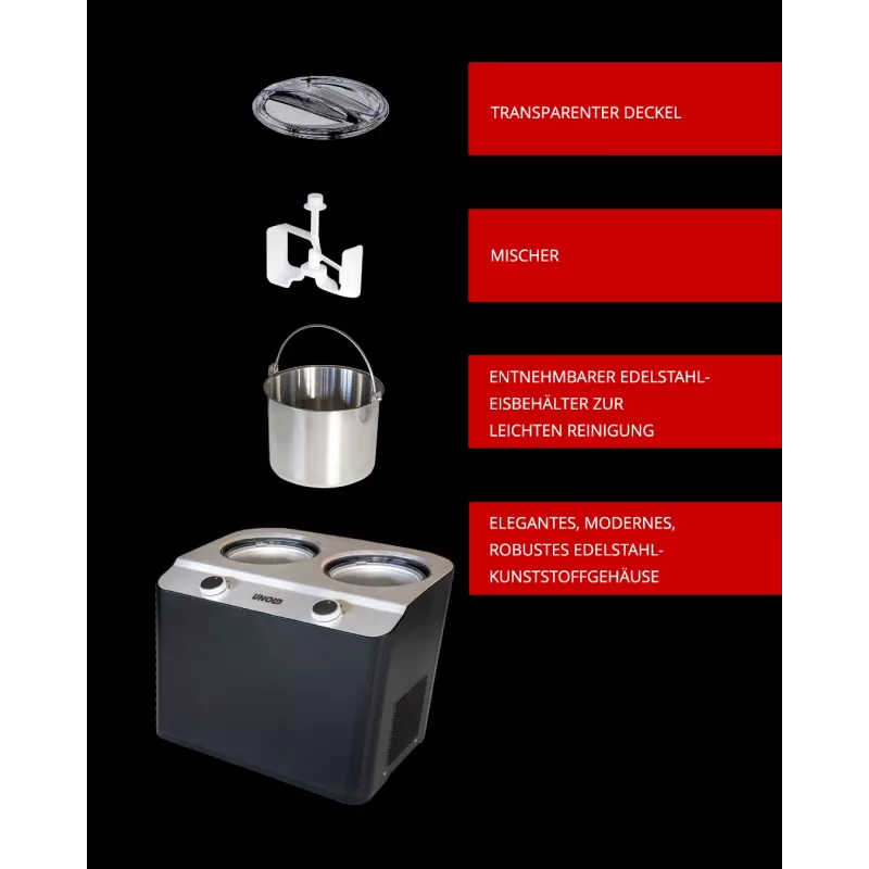 Unold Doppio macchina per gelato con compressore 2,4 l 250 W nero, acciaio satinato
