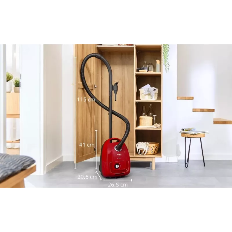 Aspirapolvere a traino Bosch Serie 4 BGD38RD1H, 600 W, 4 L sacchetto, pulizia a secco, rosso