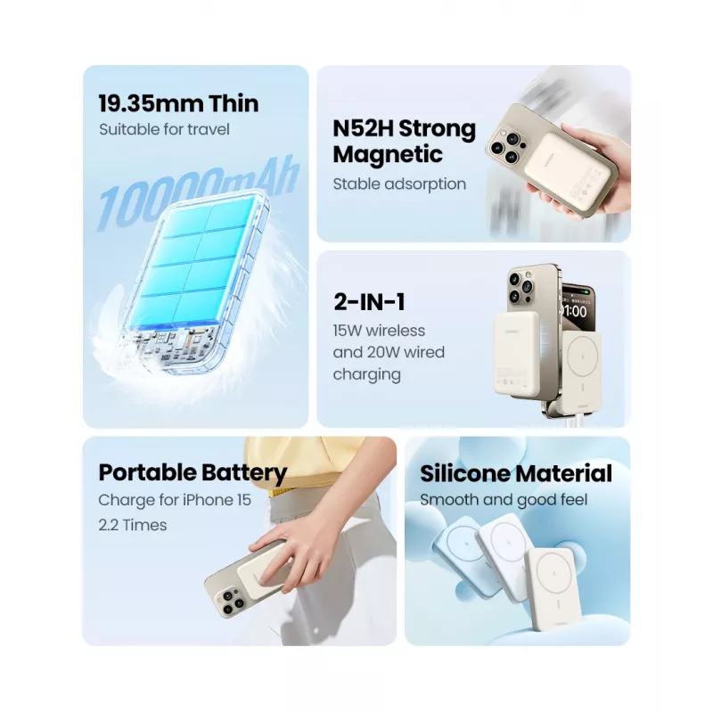 Powerbank Ugreen 25208 10000 mAh ricarica wireless beige