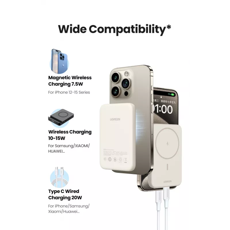 Powerbank Ugreen 25208 10000 mAh ricarica wireless beige