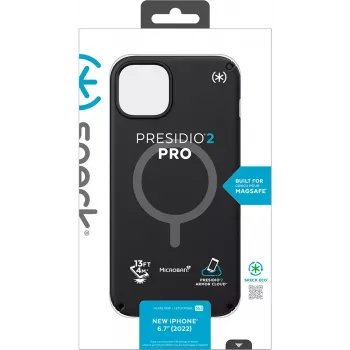 Speck Presidio2 Pro + MS Apple iPhone 14 Plus/15 Plus nero – con Microban custodia protettiva robusta