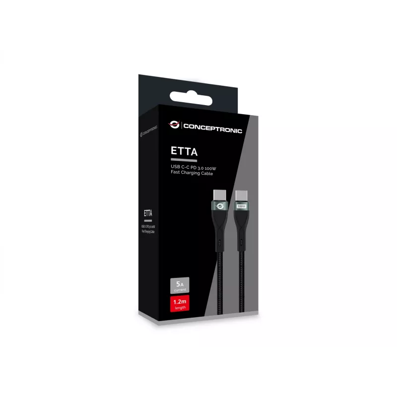 Cavo di ricarica rapida Conceptronic ETTA01B12 USB-C-C PD 3.0 100W 1,2 m, 20V 5A, 480 Mbit/s, E-Mark