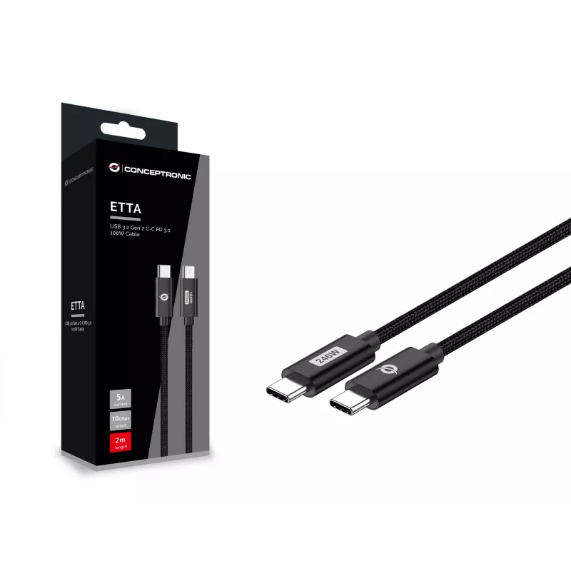 Cavo di ricarica rapida Conceptronic ETTA03B12 USB-C a USB-C PD 3.1 240 W 1,2 m, 48 V 5 A, 480 Mbit/s, E-Mark