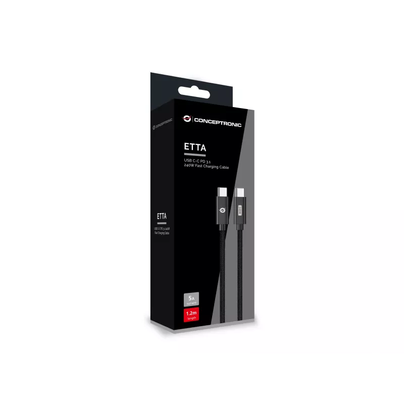 Cavo di ricarica rapida Conceptronic ETTA03B12 USB-C a USB-C PD 3.1 240 W 1,2 m, 48 V 5 A, 480 Mbit/s, E-Mark