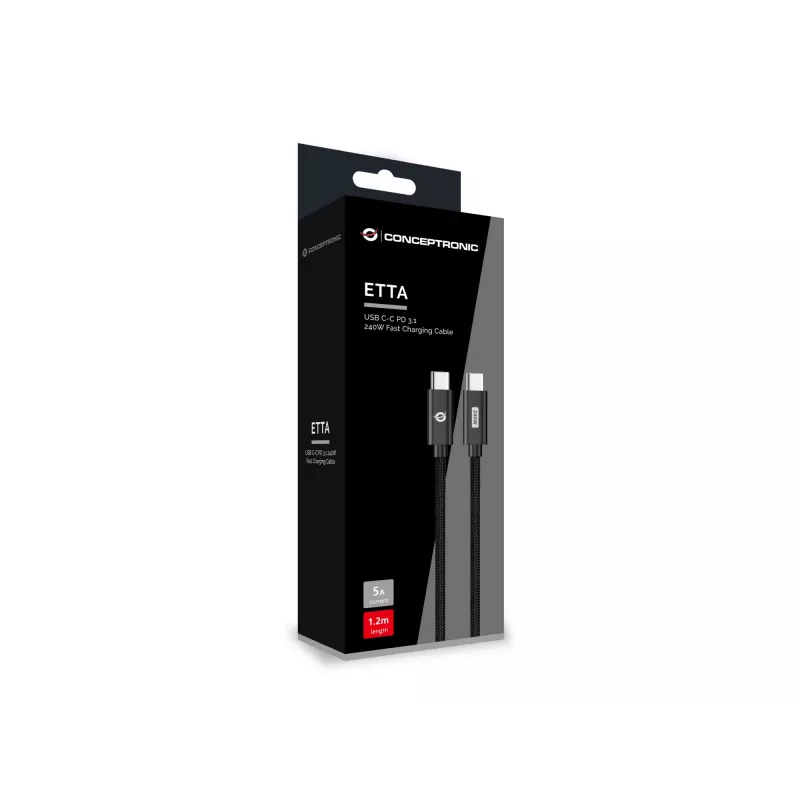 Cavo di ricarica rapida Conceptronic ETTA03B20 USB-C a USB-C PD 3.1 240 W, 2 m, 48 V/5 A, 480 Mbit/s, E-Mark