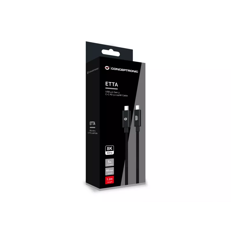 Cavo Conceptronic ETTA04B12 USB 4.0 Gen 3 C-C PD 3.1 240W 1,2 m, 48 V 5 A, 40 Gbit/s, E-Mark