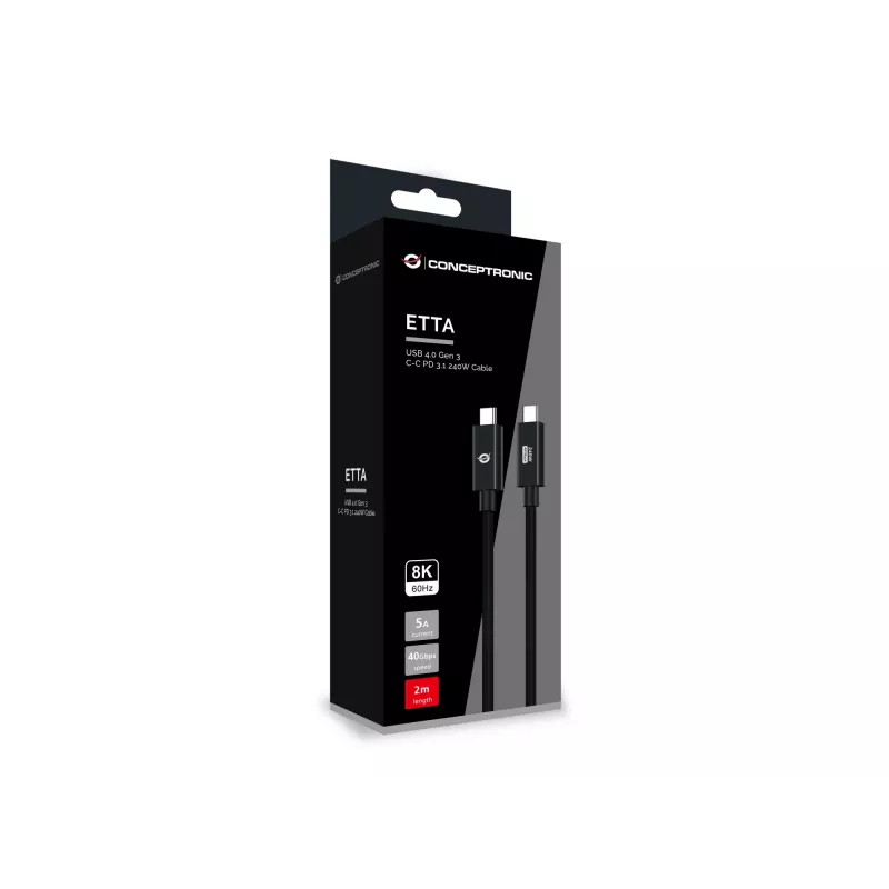 Conceptronic ETTA04B20 cavo USB 4.0 Gen 3 C-C PD 3.1 240W 2M, 48V 5A, 40Gbps, E-Mark