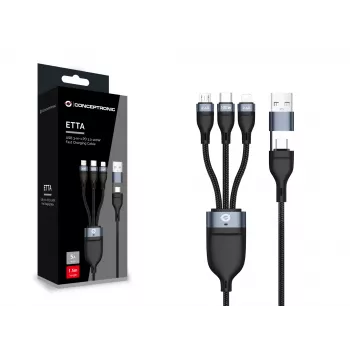 Cavo di ricarica rapida Conceptronic ETTA06B15 USB 3-in-1 PD 3.0 100W 1,5 m, 20V 5A, 480 Mbit/s, E-Mark