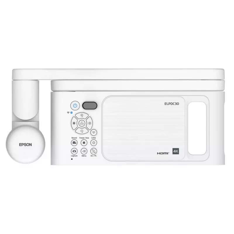 Epson ELPDC30 V12HB09080 visualizer per documenti, 4K UHD (3840 x 2160), 13 MP, zoom digitale 23x / ottico 10x, CMOS, HDMI/USB/Wi-Fi, bianco