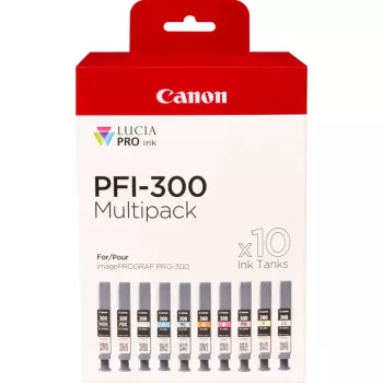 Canon PFI-300 cartuccia d'inchiostro 10 pz. originale nero, blu, ciano, grigio, magenta, nero foto, photo magenta, rosso, giallo