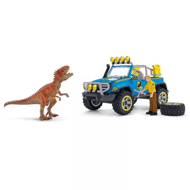 schleich Dinosaurs Fuoristrada con avamposto dei dinosauri, dinosauri e vulcano, stazione di ricerca, 4 anni, multicolore, plastica