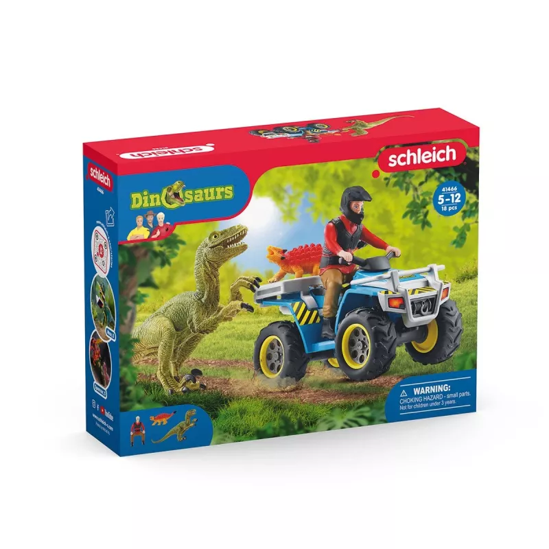 schleich Dino-Quad - Fuga dal Velociraptor, dinosauri e vulcano, stazione di ricerca, 4 anni, multicolore, plastica
