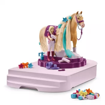 schleich HORSE CLUB Sofia's Beauties Stazione di cura per cavalli, setole per spazzola, cavalli, 3 anni, multicolore