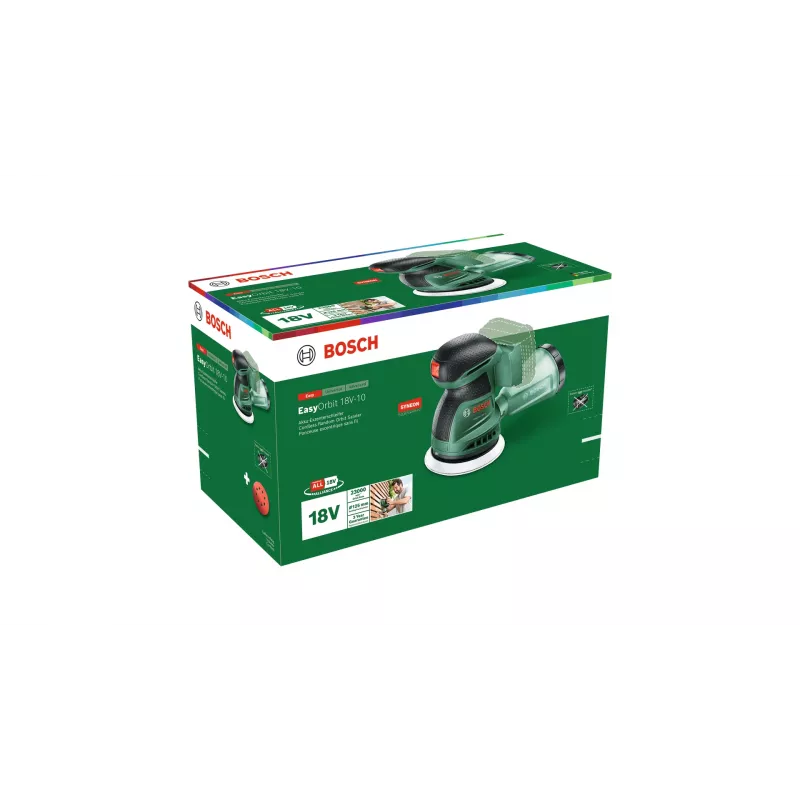 Bosch EasyOrbit 18V-10 (Baretool), Levigatrice orbitale, Nero, Verde, Plastica, Germania, 23000 giri/min, 1 mm