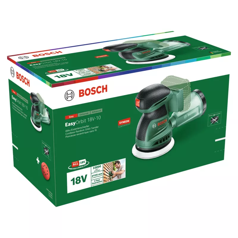 Bosch EasyOrbit 18V-10 (Baretool), Levigatrice orbitale, Nero, Verde, Plastica, Germania, 23000 giri/min, 1 mm
