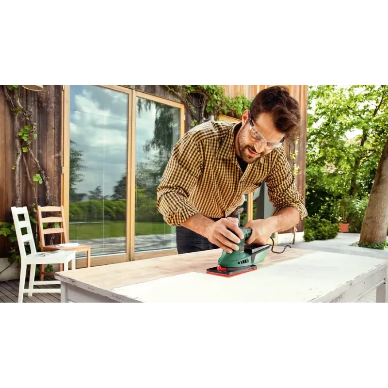 Bosch PSM 200 AES 06033B6002 levigatrice multipla, 200 W, set di accessori da 29 pezzi, SystemBox, verde/nero