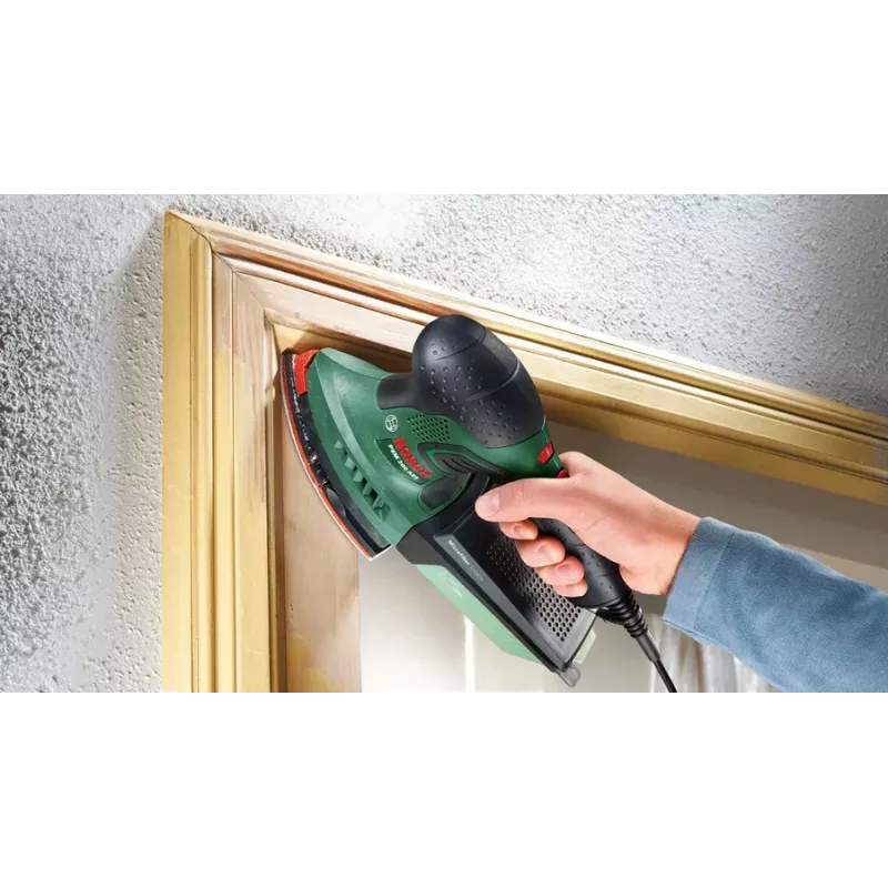 Bosch PSM 200 AES 06033B6002 levigatrice multipla, 200 W, set di accessori da 29 pezzi, SystemBox, verde/nero